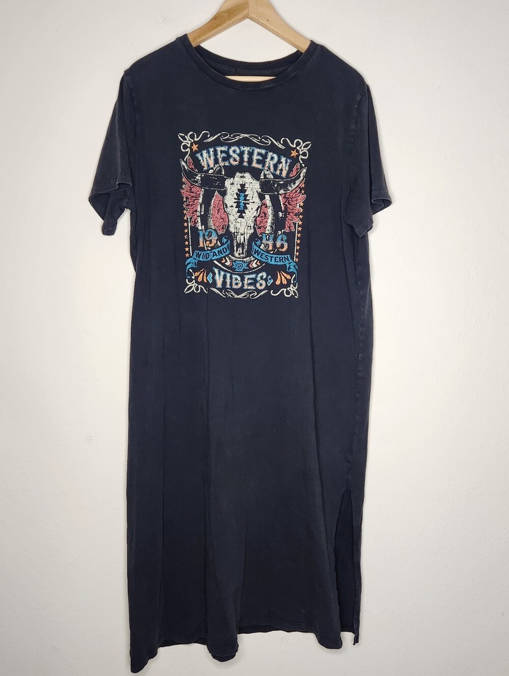 Rock&roll Womens XXL Black Western Vibes Short Sleeve Shirt Dress Midi
